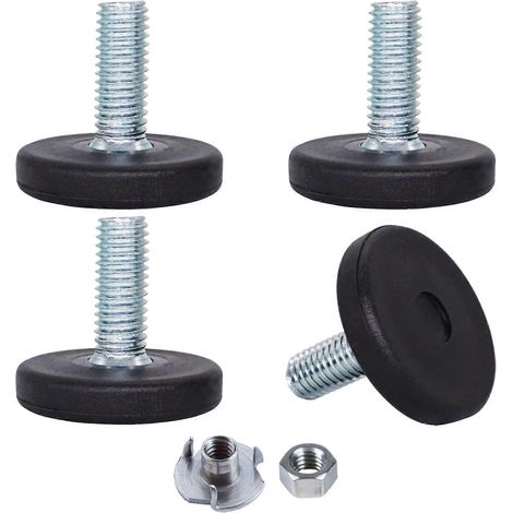 4 verstellbare Schrankfüße, Möbelnivellierfüße M8 x 20 mm, verstellbare runde Metallfüße, Gewindebolzen M8, Nivelliergleiter (inkl. Muttern) (-M8 x 20 mm und Muttern-