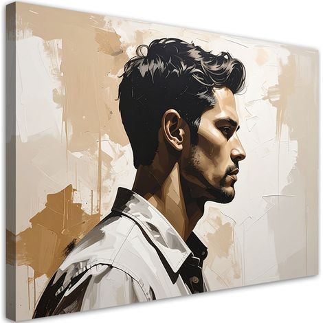 Cuadro en Lienzo Retrato masculino en una elegante composición beige y gris 30x20 (1/5)