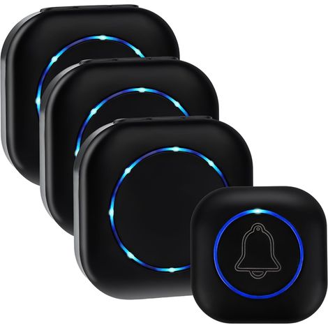 Sonnette Sans Fil Exterieur,200m Carillon Sans Fil Avec Pile,Doorbell 3 RéCepteur,38 MéLodies Et 4 Niveaux,Ring Doorbell,Carillon Sans Fil Pour Maison, HôTel, Urgence, Noir (1/5)