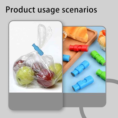 Lot de 10 pinces de fermeture pour sacs de congélation, réutilisables, adaptées aux aliments et collations ouverts, bleues. (1/4)