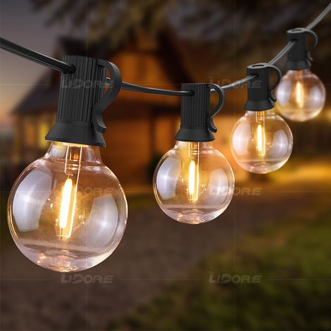 Guirlande Lumineuse Extérieure G40 LED, prévision 220V avec Ampoules de Rechange, Guirlande de Jardin pour Terrasse, Fête, Mariage, Camping, Décoration de Pergola (25 lampes + 2 ampoules de rechange 1
