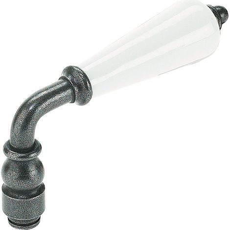 Brionne – Béquille simple canon porcelaine – Décor shérardisé patiné blanc – Longueur 125 mm – Matériau porcelaine fer – Saillie 68 mm