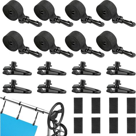 Enrouleur de piscine - Lot de 8 bandes de fixation et boucles de fixation pour bâche de piscine, kit de protection solaire, convient pour les systèmes de volets roulants mobiles, panneaux solaires (1/5)