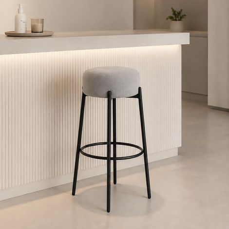 SGABELLO IN METALLO NERO E TESSUTO GRIGIO (1/2)