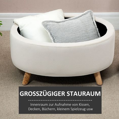 Coffre de rangement ovale en velours beige, tabouret design 71x51,5x42 cm, capacité 120 kg (1/4)