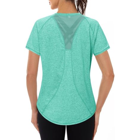 Gyabnw Damen-Sportshirt, Damen-T-Shirts mit kurzen Ärmeln, elastisches Shirt für Damen, atmungsaktives Mesh-Top für Fitness, Yoga, Laufen und Tanzen (1/5)