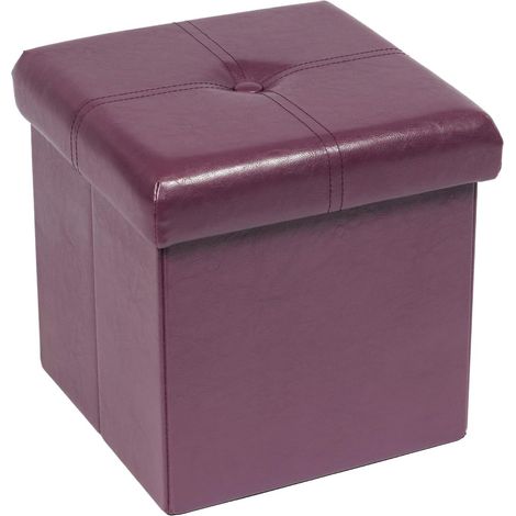 Pouf de rangement pliable en similicuir, petit repose-pieds carré, table basse, noir 30 x 30 x 30 cm (1/5)