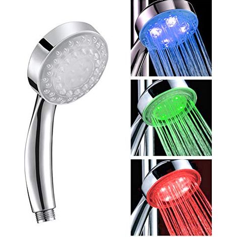 Pomme de Douche LED 3 Couleur Changeante Bleu/Vert/Rouge Lumière de l'Eau Glow Capteur de Température Douchette Économique pour Salle de Bain (1/5)