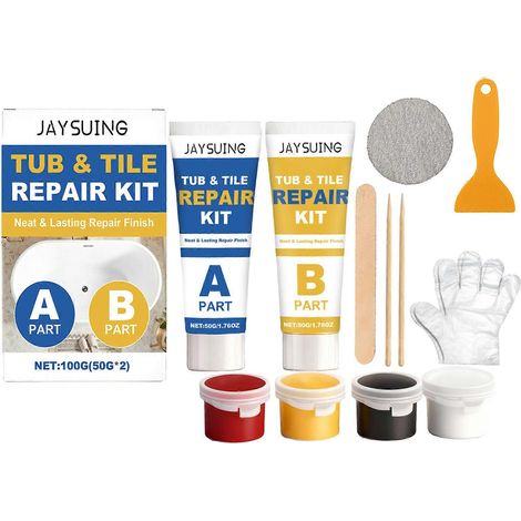 Kit de réparation pour baignoire, carrelage et douche : réparation des éclats, bosses, fissures, trous et rayures (1/5)
