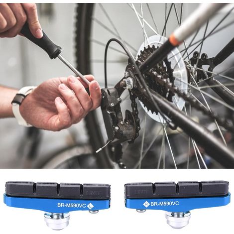 Patins de Frein VTT et Vélo Route - Blocs Caoutchouc Bleus avec Collier de Serrage Mi.Xim