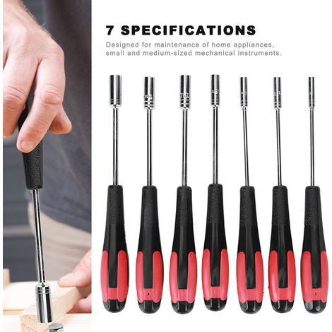 Kit 7 Tournevis à Douille Longs et Fins en Acier Chrome Vanadium Antidérapant pour Réparation Outillage à Main (1/5)