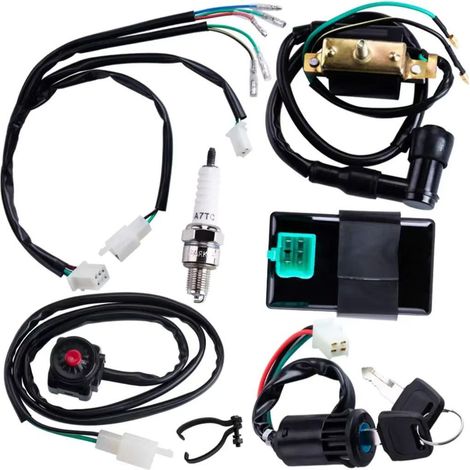 Kit de 6 pièces pour moto tout-terrain : faisceau électrique et bougie d’allumage pour moteur à kick 50 cm³, 70 cm³ et 110 cm³. (1/5)