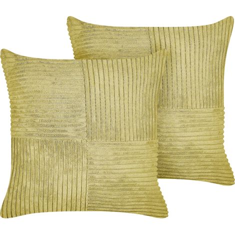 Conjunto de 2 cojines de pana verde oliva 43 x 43 cm patrón a rayas moderno Millet (1/5)