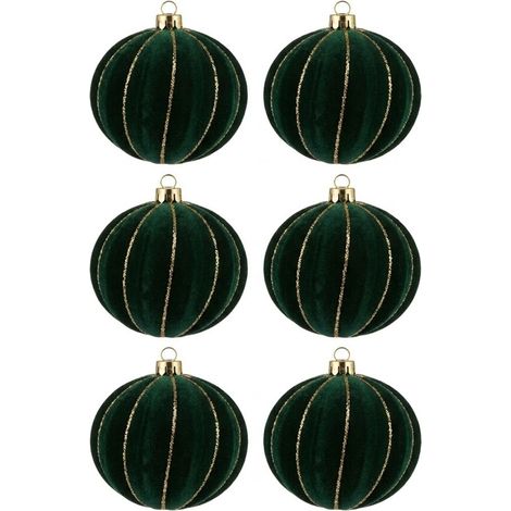 6 Palle per Albero di Natale grandi 8cm Velluto VERDE SCURO ANTICO con Decorazioni oro Palline sfera natalizia addobbi verdi ghirlande Eleganti e particolari arredo casa e locali commerciali (1/5)