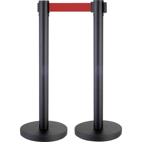 Mob Event Pro – Poteaux de garde corps à sangle rétractable rouge – Structure en acier – Hauteur 91 cm – Sangle 2 m pour contrôle de foule (1/5)