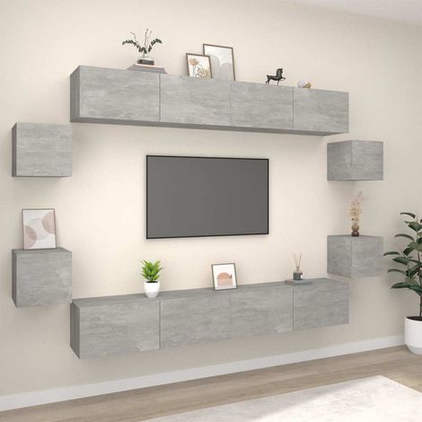 vidaXL Ensemble de meubles TV 8 pcs Gris béton Bois d'ingénierie (1/5)