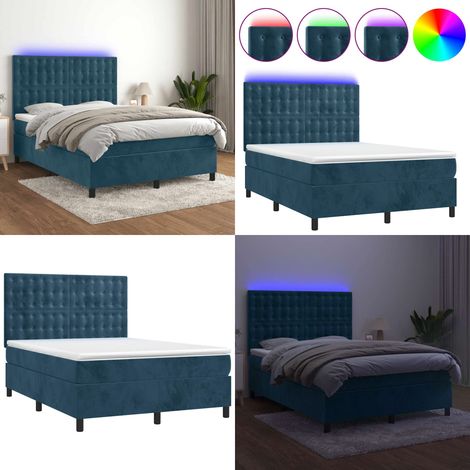 Boxspringbett mit Matratze & LED Dunkelblau 140x200 cm Samt - Boxspringbett - Doppelbett - Samtbettwäsche - Luxusbett - Schlafsofa - Home & Living (1/5)