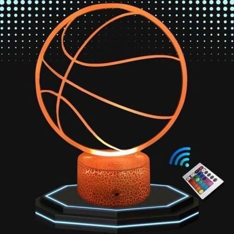 Lampe de chevet 3D LED ballon basket basketball ACKERMAN, 16 couleurs, veilleuse pour enfant, idée cadeau Noël & anniversaire, décoration sport (1/4)