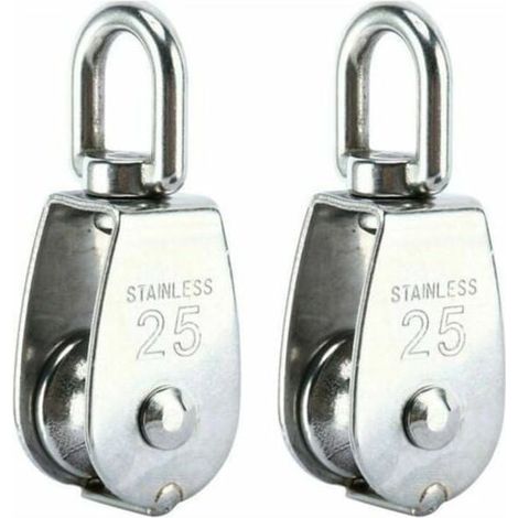 Poulie simple M25 en acier inoxydable 304, charge admissible 150 kg, lot de 2 (1/4)