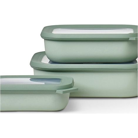 Mepal 8720294018780 Cirqula Set di Ciotole Rettangolari con Coperchio 750 1500 3000 ml Ermetico Microonde e Lavastoviglie BPA Free colore Nordic Sage