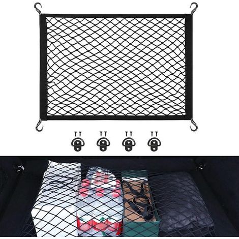 Red portaequipajes para maletero - Red para coche - Transporte de objetos - Muy elástica - 80x60 cm (1/5)