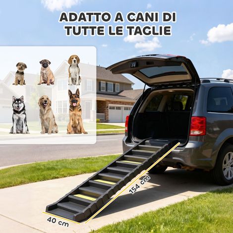 Échelle pliable antidérapante à 10 marches pour chien, utilisable en voiture et sur un lit, capacité de charge de 68 kg, noire (1/5)