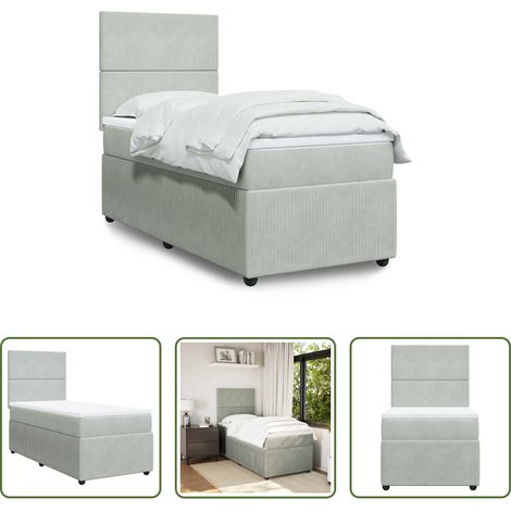 vidaXL Matelas à ressorts ensachés - Sommier à lattes de lit et matelas Gris clair 100x200cm Velours (1/5)