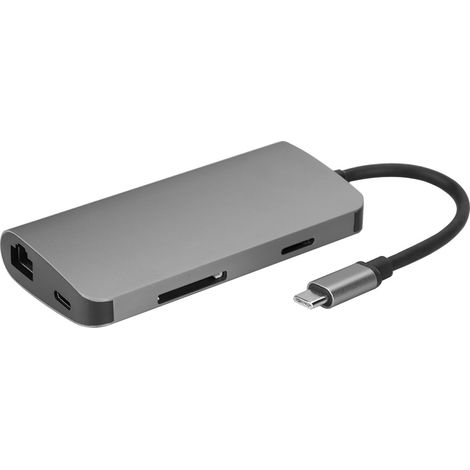 Adaptateur USB-C vers HDMI avec Ports RJ45, USB 3.0, SD et TF, Gris (1/5)