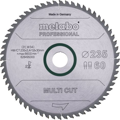Metabo Kreissägeblatt multi cut - professional 235 x 30 x 2,4/1,8, 60 Zähne, Spanwinkel 5° (1/4)