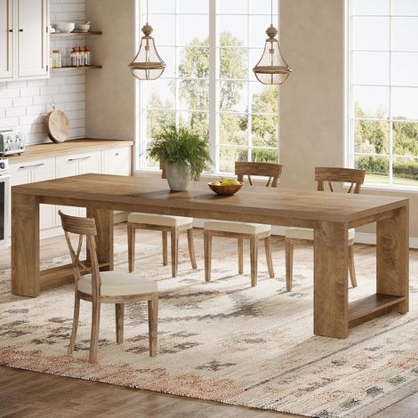 Tribesigns 86.61-Inch Dining Table for 6-8 People, Modern Narrow Long Kitchen Table with Pedestal Base, Farmhouse Extra Long Rectangular Dining Room Furniture, 27.56 x 86.61 x 29.53 Inches, Oak (1/5)