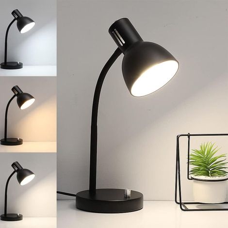 royaluxe -Petite lampe de bureau noire en métal, lampes de bureau à col de cygne réglables pour la maison, le bureau, la salle d'étude, la chambre à coucher, lampe de table de chevet avec ampoule LED (1/5)