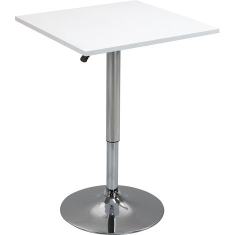 Table de bar réglable en hauteur, pivotante à 360°, pieds résistants aux rayures, base métallique stable, couleur blanche
