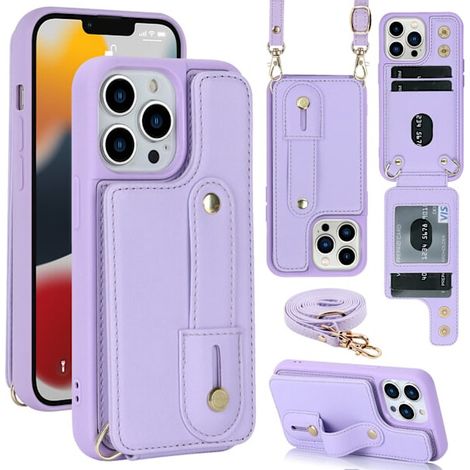 Custodia per telefono QD a sgancio rapido per Apple 15/14/13/12 pollici e Samsung S2/3U, custodia multifunzionale a portafoglio con cordino, adatta a iPhone 15, viola. (1/2)