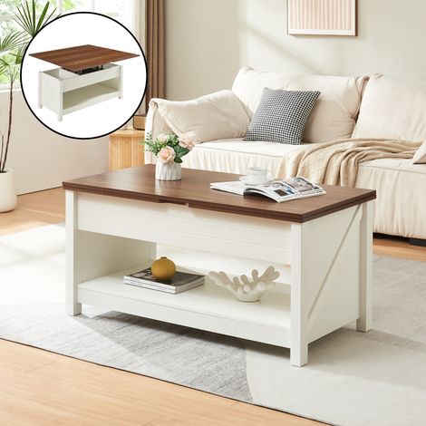 Couchtisch Kasama mit Hebeplatte und Stauraum 110x55x54 cm Walnussoptik/Weiß [en.casa]
