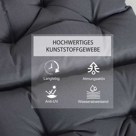 Lot de 2 coussins de chaise 98x50x8 cm avec attaches, rembourrage lavable et ergonomique pour maison, jardin, canapé, gris (1/5)