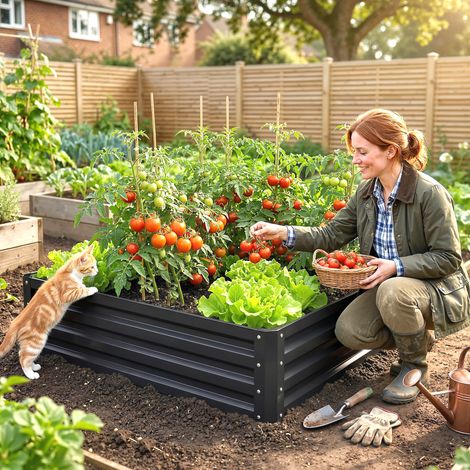 Carré Potager 120x120x30 cm - Acier Galvanisé Anti-Rouille Couleur Gris - Lit Surélevé pour Jardin, Balcon, Légumes et Plantes (1/5)