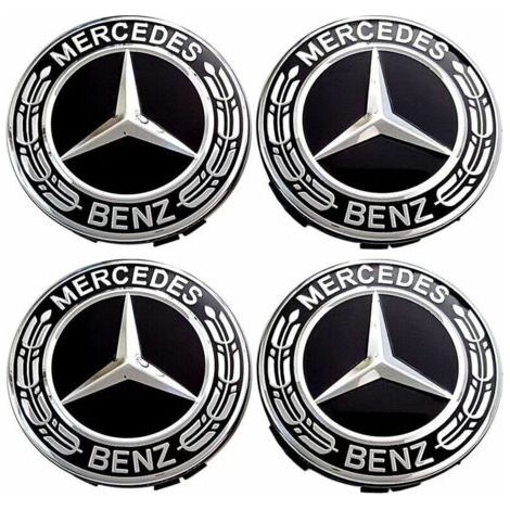 BUNTHAUS Cache moyeux 4 pièces 75mm – Plastique ABS et aluminium – Remplacement esthétique pour Mercedes Benz – Installation facile (1/4)