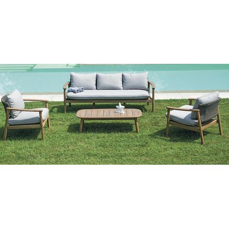 Set bestehend aus 3-Sitzer Sofa, 2 grauen Sesseln und Couchtisch aus Akazienholz MALIGI HOME MG-GIACINTA Grau (1/5)