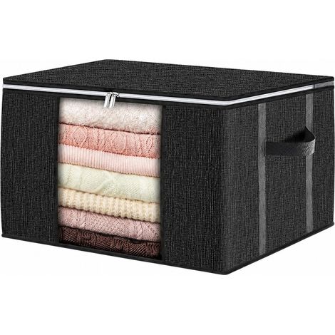 Sac de rangement pour couette, motif à carreaux gris clair, 90 L, tissu non tissé, poignée renforcée, organisateur de chambre noir brossé, poignée en H. (1/4)