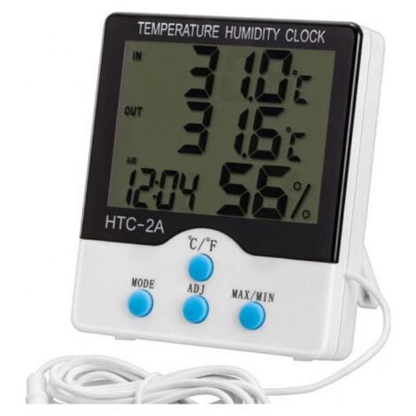 Thermomètre et hygromètre électronique d'intérieur et d'extérieur avec grand écran, sonde étanche, surveillance à distance sans fil et affichage d'icônes de confort.