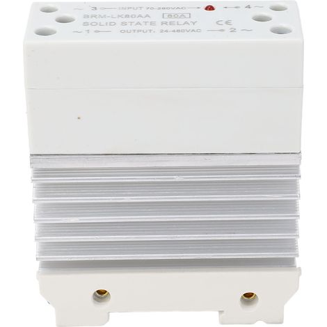 Relais à semi-conducteurs avec dissipateur thermique 80A AC, montage sur rail de commande, module SSR monophasé, entrée 70-280VAC, sortie 24-480VAC. (1/5)
