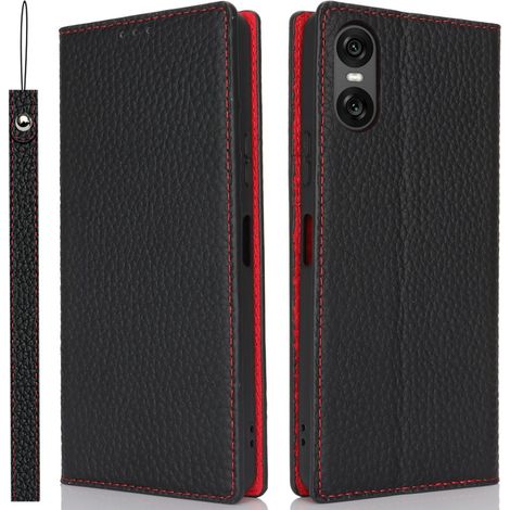Lederhülle für Sony Xperia 10 VI, erbord genarbtes Leder, schwarz (1/5)