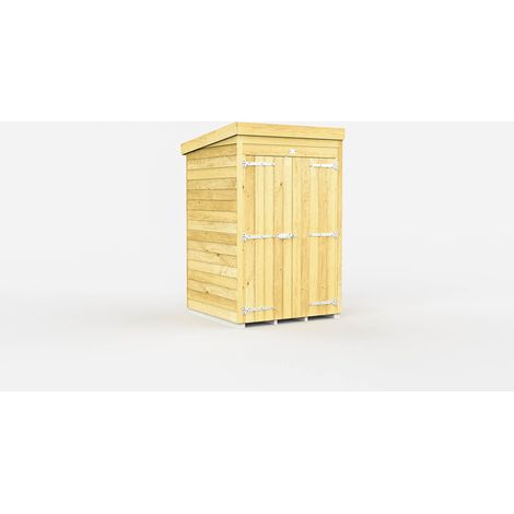 4 x 4 Feet Pent Shed - Double Door Without Windows - Wood - L118 x W127 x H201 cm