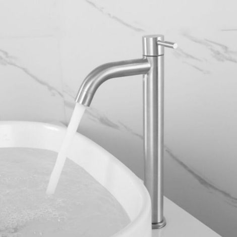 Robinet de lavabo de salle de bain, salle de bain avec mitigeur de lavabo haut, adapté au lavabo ou au lavabo de salle de bain, [simple froid] coude 304 surélevé (1/5)