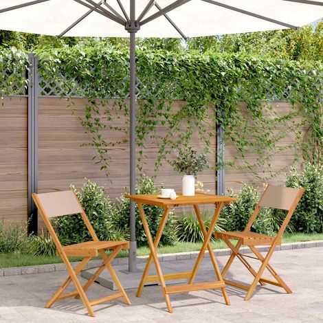 Ensemble bistrot 3 pièces pliable en bois d’acacia massif et tissu taupe - PANGIVO (1/5)