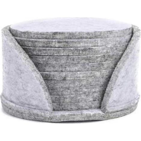 Lot de 50 dessous de verre ronds en feutre, protège-table, résistant à la chaleur, pour café, thé et autres boissons chaudes, gris clair. (1/4)
