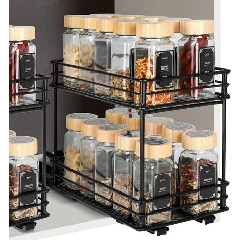 Ausziehbares Gewürzregal mit 2 Ebenen – Küchenorganizer mit Rollenschienen, Gewürzständer für Schrank(26x15x21,8 cm) (1/5)