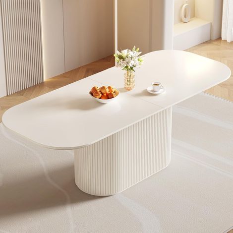 Table à manger ovale blanche 220 cm – Pour 4 à 8 personnes – Résistante aux températures élevées – Montage facile
