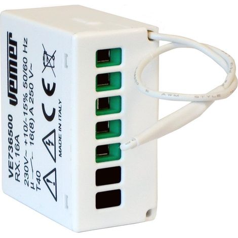 VEMER VE736500 RX.16A - Attuatore Remoto a Radiofrequenza per Scatole da Incasso, Bianco
