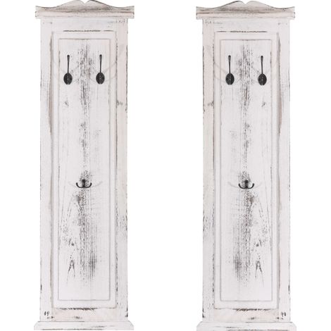 2x Appendiabiti da parete a pannello con 3 ganci 109x28x4 cm in legno bianco invecchiato 040007417